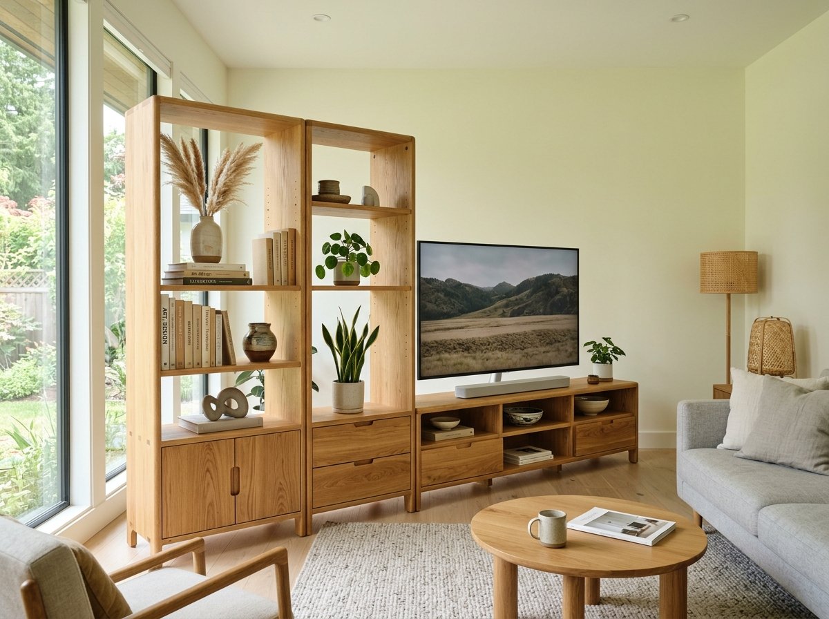 Modular Oak Bookshelf & TV Console System
