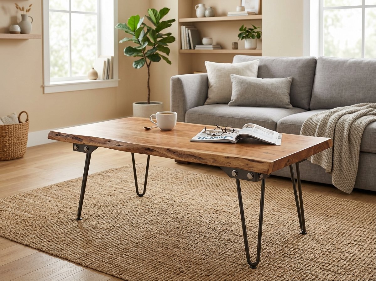 Live-Edge Acacia Coffee Table with Hairpin Legs